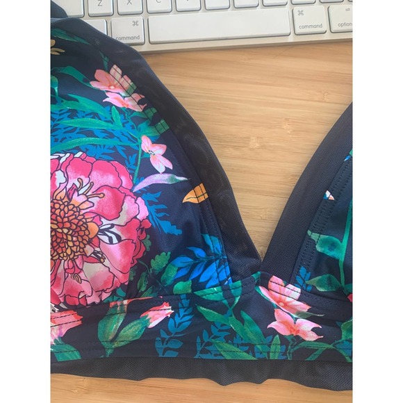 Tommy Hilfiger Navy Floral Bikini Swim Top Medium - Picture 6 of 6